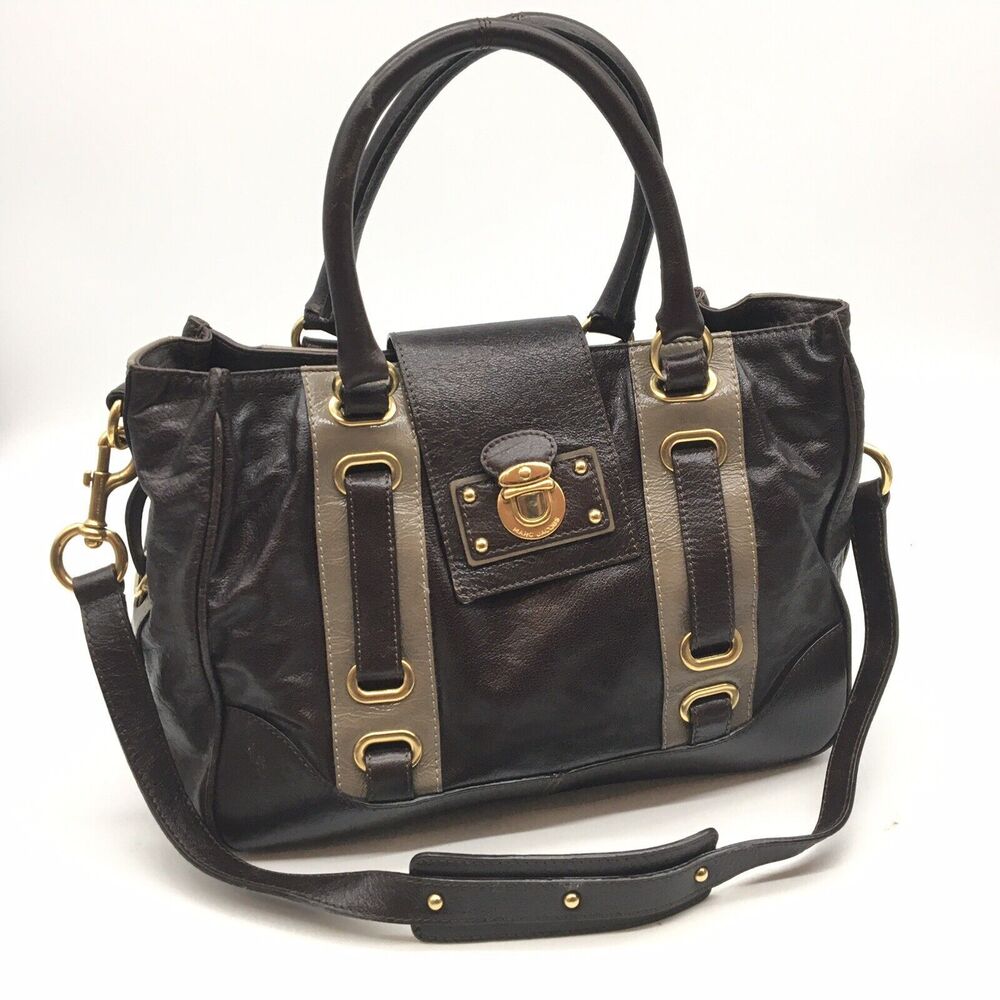 The Marc Jacobs Collection Striped Hudson Bag Brown Beige Satchel 2 Way Carry